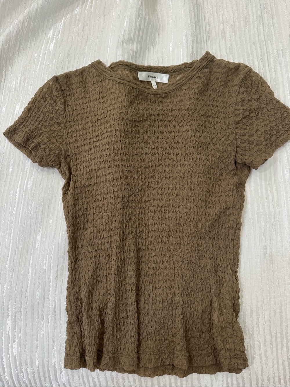 Frame Denim Textured Brown Short Sleeve Tee